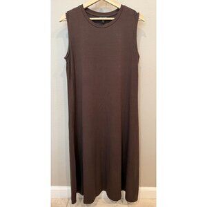 Eileen Fisher Brown Sleeveless Tencel Lyocell Midi Dress